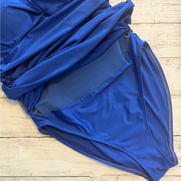 Cobalt Blue Ruched Swimdress - One-Piece Swimsuit w/ Halter Tie - Size M - Picture 3 of 3